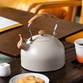 thumbnail image 2 of Feltree Chiming Kettle 2.5L Capacity Beige Rattling Kettle Woodgrain Handle Excellent Quality Stainless Steel Open Flame Available, 2 of 7