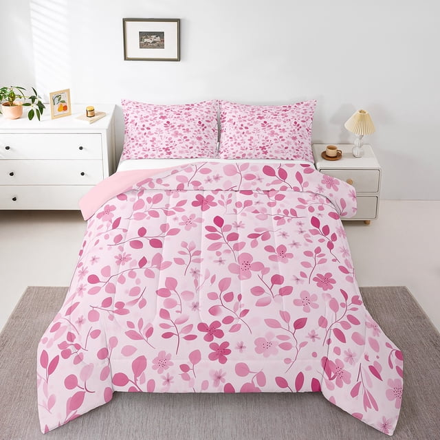 Erosebridal Ensemble de Couette à Fleurs Roses Printanières, Couette en Duvet Florale Botanique, Décor Maison Feuilles, Réversible 2 Pcs