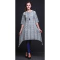 thumbnail image 2 of Bimba Kurti Asymétrique Bleu Ikat Shibori Imprimé pour Femmes Robe d'Été Indienne Tunique Petit, 2 of 6