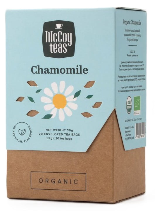 McCoy Teas Organic Chamomile Herbal Tea, Caffeine-Free, Relaxing & Calming, 20 Tea Bags