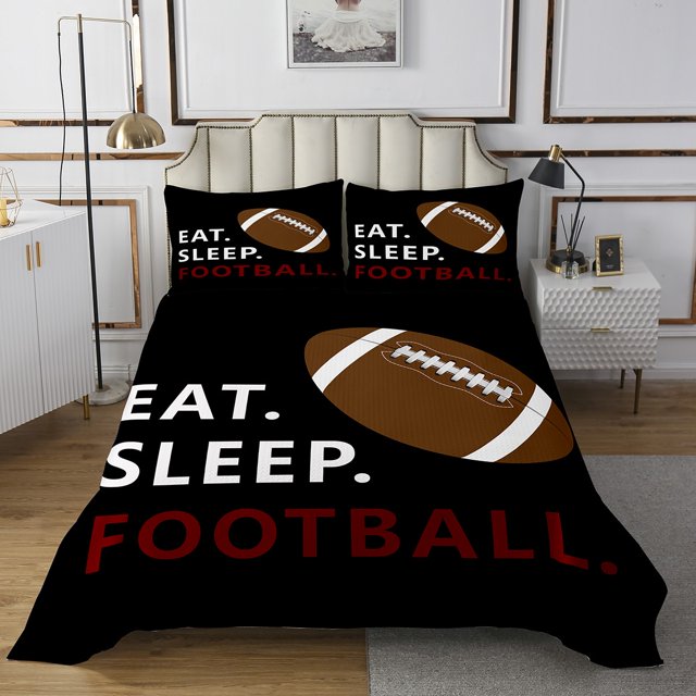 Erosebridal Rugby Print Coverlet Set King,Ball Gamer Bedding Set,Football Bedroom Decor,Ultra Soft,3 Pieces
