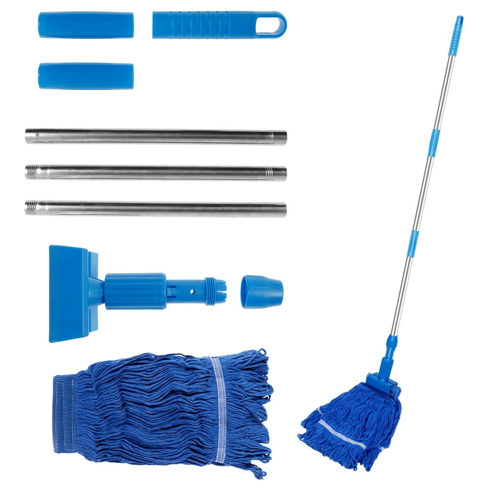64.2 inch Commercial String Mop Heavy Duty Industrial Cotton Wet Mop with Jaw Clamp Stainless Steel Long Handle for Floor Cleaning