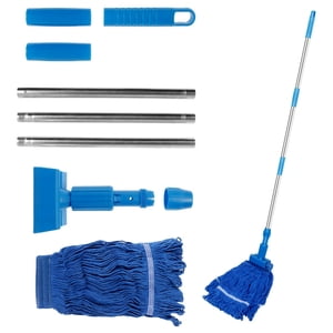 64.2 inch Commercial String Mop Heavy Duty Industrial Cotton Wet Mop with Jaw Clamp Stainless Steel Long Handle for Floor Cleaning