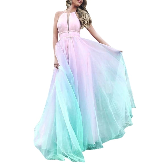 wedding guest dresses for women formal summer sleeveless halter casual flowy swing dress lace patch sheer mesh dress