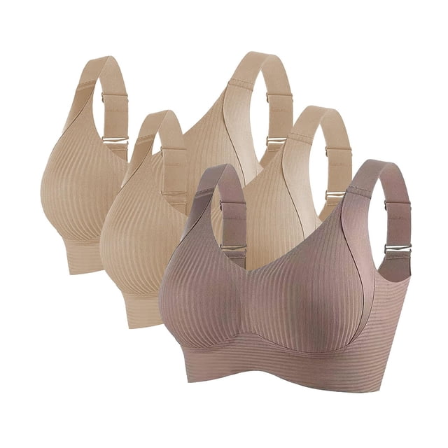 3 Pack Women Plus Size Push-Up Bras No Underwire T-Shirt Bralettes Ribbed Full Coverage Sports Everyday Bras Multicolor, 42/95BCD