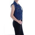 thumbnail image 3 of Womens Distressed Denim Button Up Sleeveless Crop Vest, Indigo, X-Large, 3 of 5