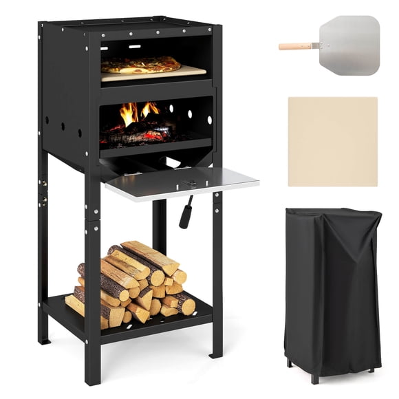 Costway 12" Outdoor Pizza Oven with Ash Tray & Wood Storage Pizza Stone Pizza Peel