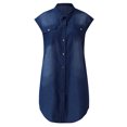 thumbnail image 4 of FAVIPT Robes d'Été en Denim pour Femmes Casualfashion Été 2025 Robe Boutonnée Sans Manches Robe Midi Longueur Genou Col à Revers Col en V Robes Bleu Foncé,TG, 4 of 5