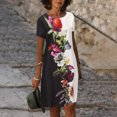 thumbnail image 2 of Robes à Manches Courtes pour Femmes, Teinture sur Nœuds Floral, Col en V, Robe Midi Évasée, Été, Décontractée, Coupe Ample, Robe à Enfiler Longueur Genou, 2 of 6