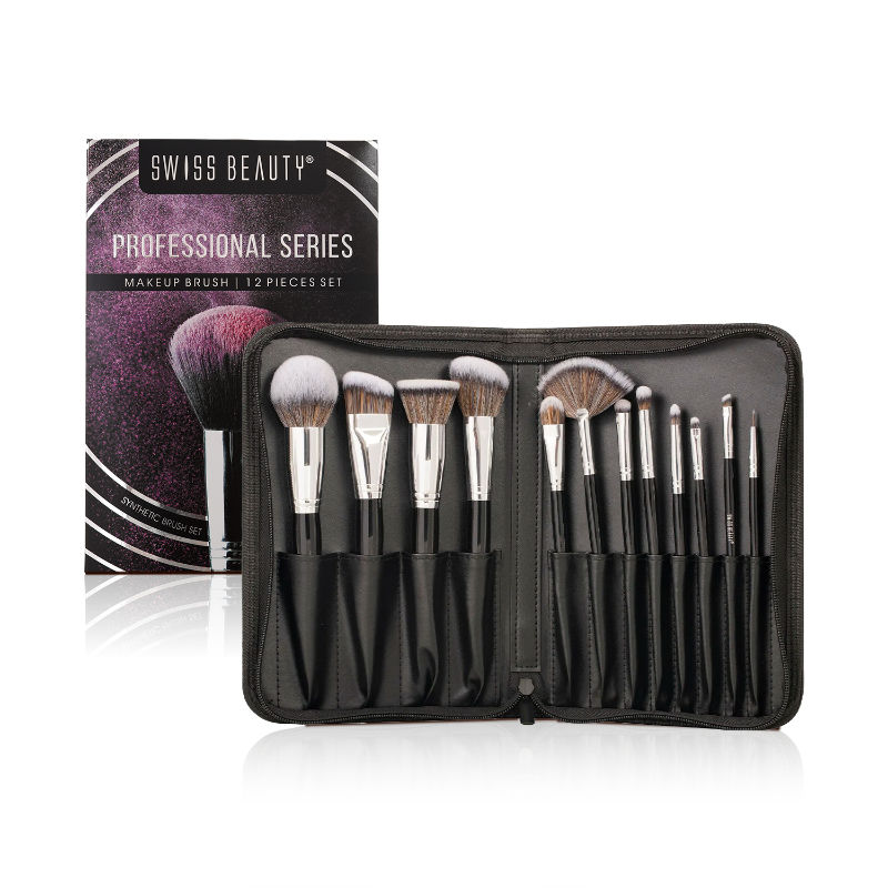 Swiss Beauty Professional Makeup Brush Set (12 Pcs) - Black