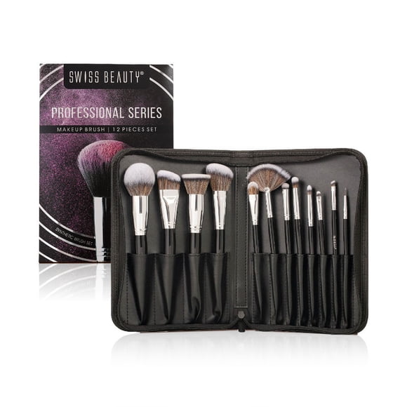 Swiss Beauty Professional Makeup Brush Set (12 Pcs) - Black