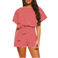 thumbnail image 1 of TIMIFIS Women's Summer Jumpsuit Belted Keyhole Back Short Sleeve Solid Color Jumpsuit on, 1 of 6