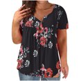thumbnail image 1 of Summer Savings Clearance RKSTN Plus Size Tops For Women V-Neck Flowers Print Short Sleeve T-Shirt Button Summer Tops Blouse, 1 of 6