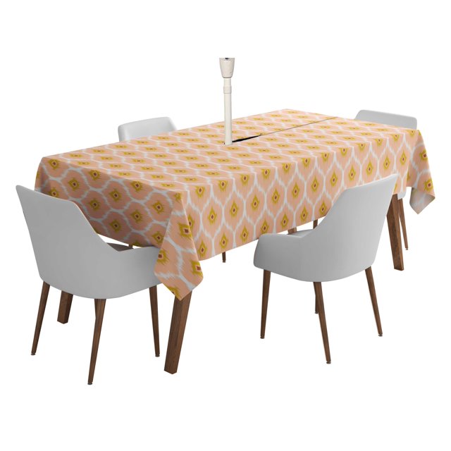 Vargottam Indoor/OutdoorTablecloth58x102 Inch RectangleTablecloth with Umbrella Hole and Zip- Waterproof PatioTableCloths- TableCovers for Backyard RectangularTable- Peach