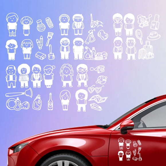 5 Styles Family Car Stickers 6.1x5.83 Inches White Line Family Vinyl Decals Stick Figure Family Mini Decor Decals for Auto Cars Trucks Vans Walls Laptop