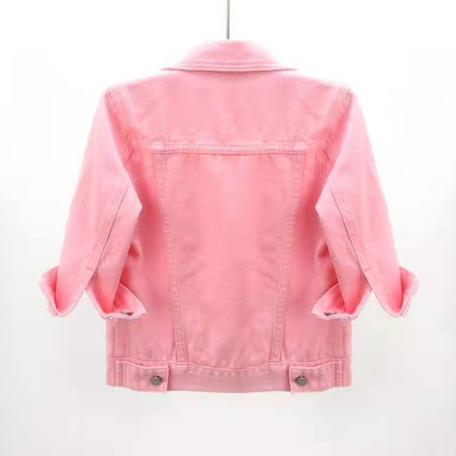 Hansber Women's 3/4 Sleeve Denim Jacket Coat Basic Button Down Stretch Jacket with Pockets Pink XXL