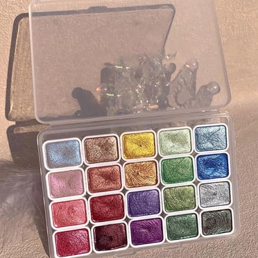 Riforla Ensemble de Peinture Aquarelle 20 Couleurs Fournitures de Dessin Ensemble de Peintures Aquarelle Métalliques Kit de Peinture Coloré Modèle Peinture Aquarelle Métallisée Nacrée pour Art Peinture Fournitures de Peinture Blanc