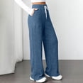 thumbnail image 3 of fatyb Womens Casual Ribbed Knit Pants Wide Leg Lounge Pants with Pockets Drawstring Loose Comfy Trousers, 3 of 7