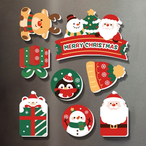 Christmas Magnetic Refrigerator Stickers 8PC Set Soft Magnetic Santa Claus Snowman Holiday Decor for Fridge Whiteboard