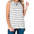 thumbnail image 3 of Women Stripe Print Round Neck High-Low Hem Side Split Tank Top, 3 of 12