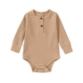 thumbnail image 1 of tarylea Toddler Baby Clothes Long Sleeve Crew Neck Button Rompers Solid Color Ribbed Outfits Casual Comfy Fall Outwear Jumpsuits for 0-24 Months, 1 of 3