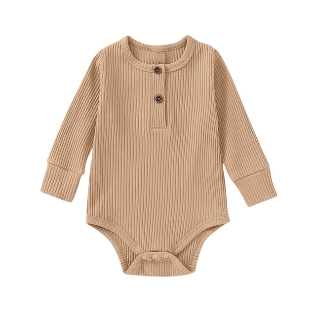 tarylea Toddler Baby Clothes Long Sleeve Crew Neck Button Rompers Solid Color Ribbed Outfits Casual Comfy Fall Outwear Jumpsuits for 0-24 Months