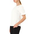 thumbnail image 4 of INSPIRE CHIC Women's Boat Neck Short Puff Sleeves Ruffle Top Blouses L White, 4 of 7