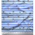 thumbnail image 1 of Soimoi Blue Rayon Fabric Coffee Cup & Stripe Decor Fabric Printed Yard 42 Inch Wide, 1 of 5