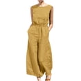 thumbnail image 1 of Yuyuzo Women Cotton Linen Jumpsuits Summer One-Piece Outfits Short Sleeve Wide Leg Long Pants Rompers, 1 of 7