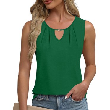 Débardeurs pour Femmes Zeophrasy Haut Décontracté de Printemps et d'Été Uni à Manches Col Rond Haut/chemise à Manches Col Rond Excellent Cadeau à Petit Prix Vert Armée P