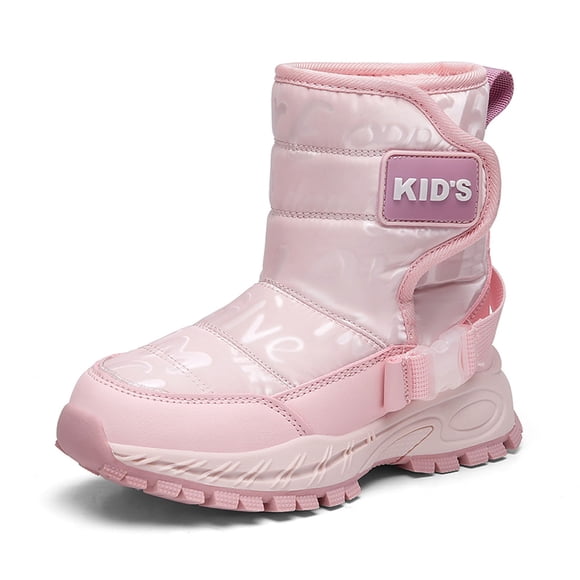 YOUSNH Children's Winter Solid Color Snow Boots Boys And Girls Non Warm Padded Thickened Boots Kids Shoes Pink 2
