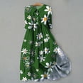 thumbnail image 2 of Pisexur Robes d'Été pour Femmes Mode Bohème à Imprimé Floral Robe Maxi Tunique Décontractée Taille Élastique Robe Soleil Col Rabattu Boutonnée Longue Robe Manches 3/4 Col en V Fluide Coton Lin Robe de Plage, 2 of 4