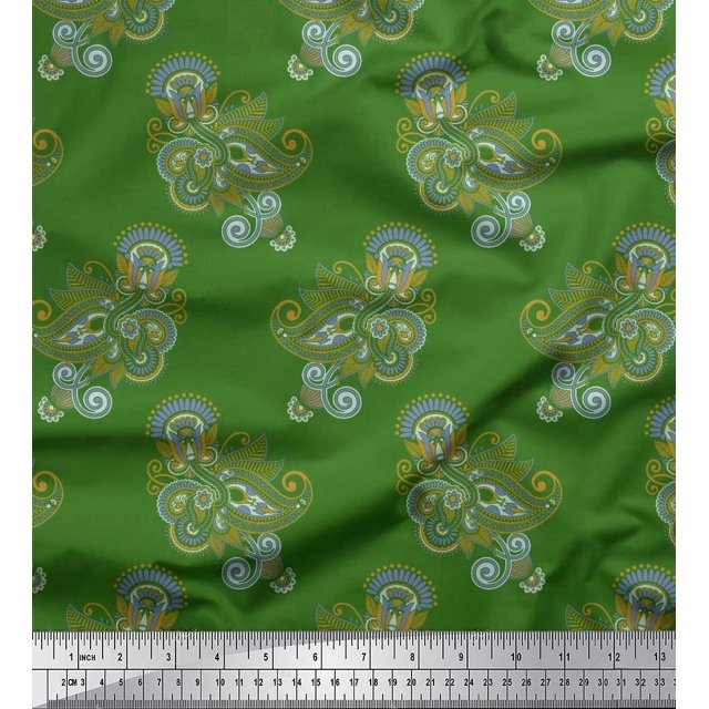 Soimoi polyester Crepe Fabric Artistic Paisley Print Sewing Fabric Yard 52 Inch Wide