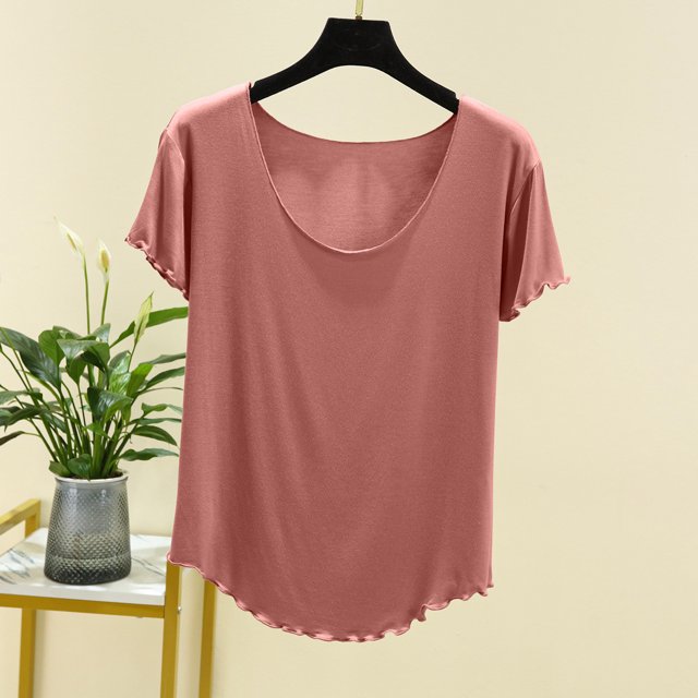 Blouses pour Femmes Femmes Uni Col Rond Manches en Dentelle Haut à Manches Courtes Haut/chemise à Manches Courtes à Col Rond