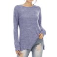 thumbnail image 1 of Women Side Split Hem Crew Neck Long Sleeve Plain Shirt, 1 of 4