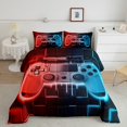 thumbnail image 2 of Red Blue Gaming Kids Queen Comforter Set - Gamer Comforter Boys Queen Size Bedding Set, Neon Lights Abstract Geometry Design Gamer Room Decor, 2 of 5