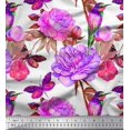 thumbnail image 1 of Soimoi Purple Modal Satin Fabric Hummingbird,Insect & Floral Print Fabric by Yard 42 Inch Wide, 1 of 3