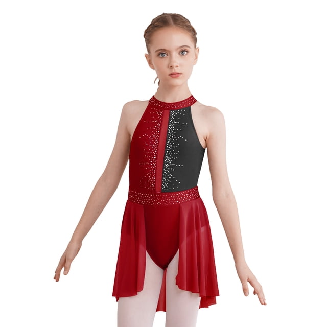 Runhomal Robe de Danse Ballet Sans Manches pour Filles Enfants, Justaucorps de Gymnastique Bourgogne 6