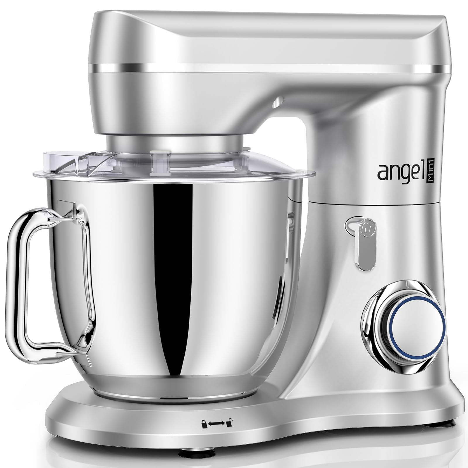 Mini Angel Stand Mixer,10-Speed 5QT Kitchen Electric Mixer,Tilt-Head Food Mixer with Dough Hook, Wire Whisk, Flat Beater, Stainless Steel Bowl (Silve