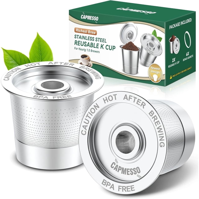 WWS- Lot de 2 Dosettes K Réutilisables pour Keurig 1.0: Dosettes K Rechargeables en Acier Inoxydable - Filtre à Café Réutilisable pour Cafetière Keurig 1.0, Permanent, Écoresponsable, Design le Plus Récent