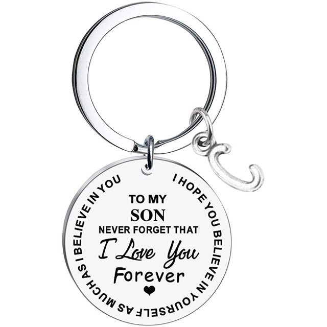Heliisoer To My Son Message Keychain Stainless Steel Initial Last Name 26 Letter Family Inspirational Keychain Gift