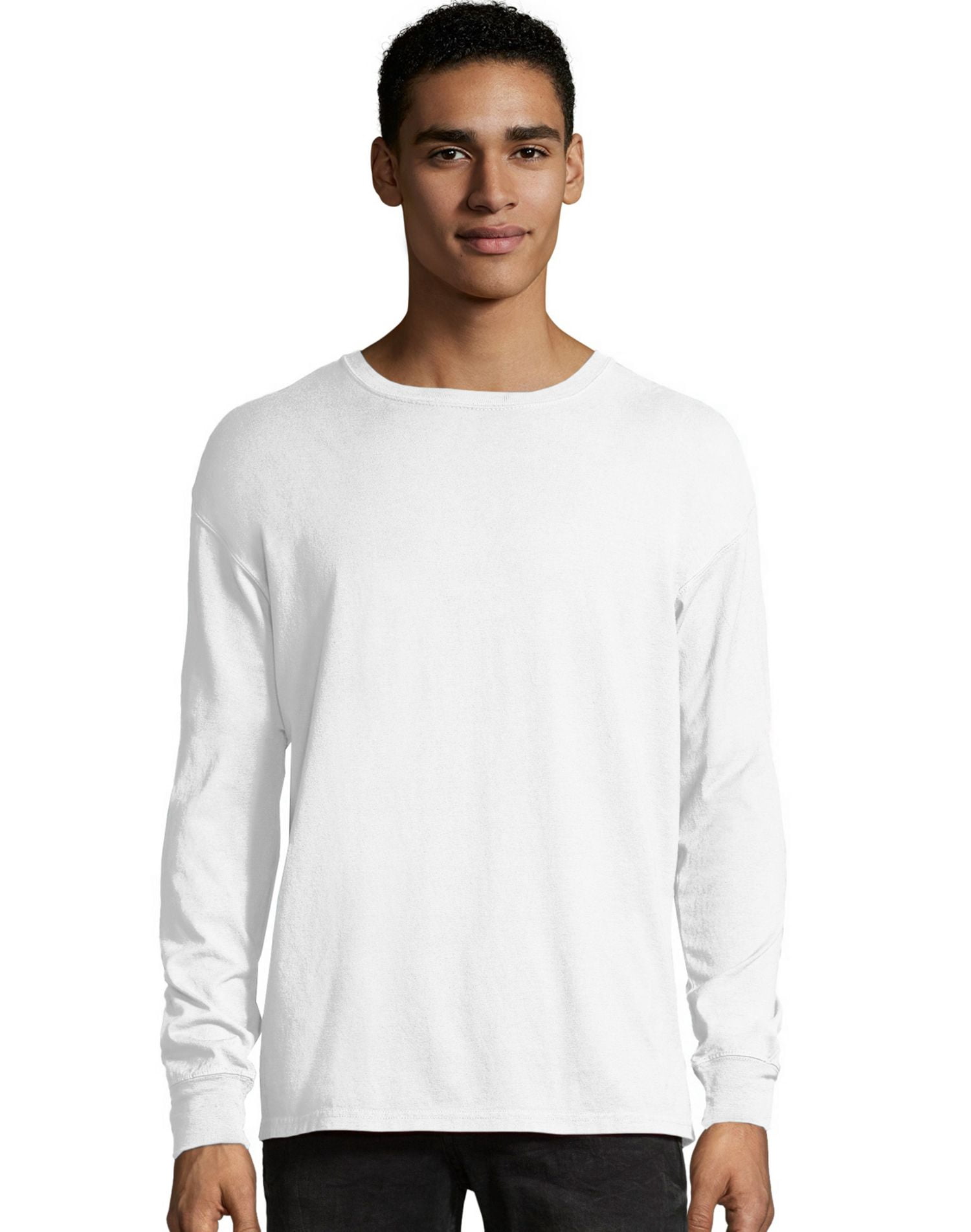 Hanes Mens ComfortWash Garment Dyed Long Sleeve Tee, L, White