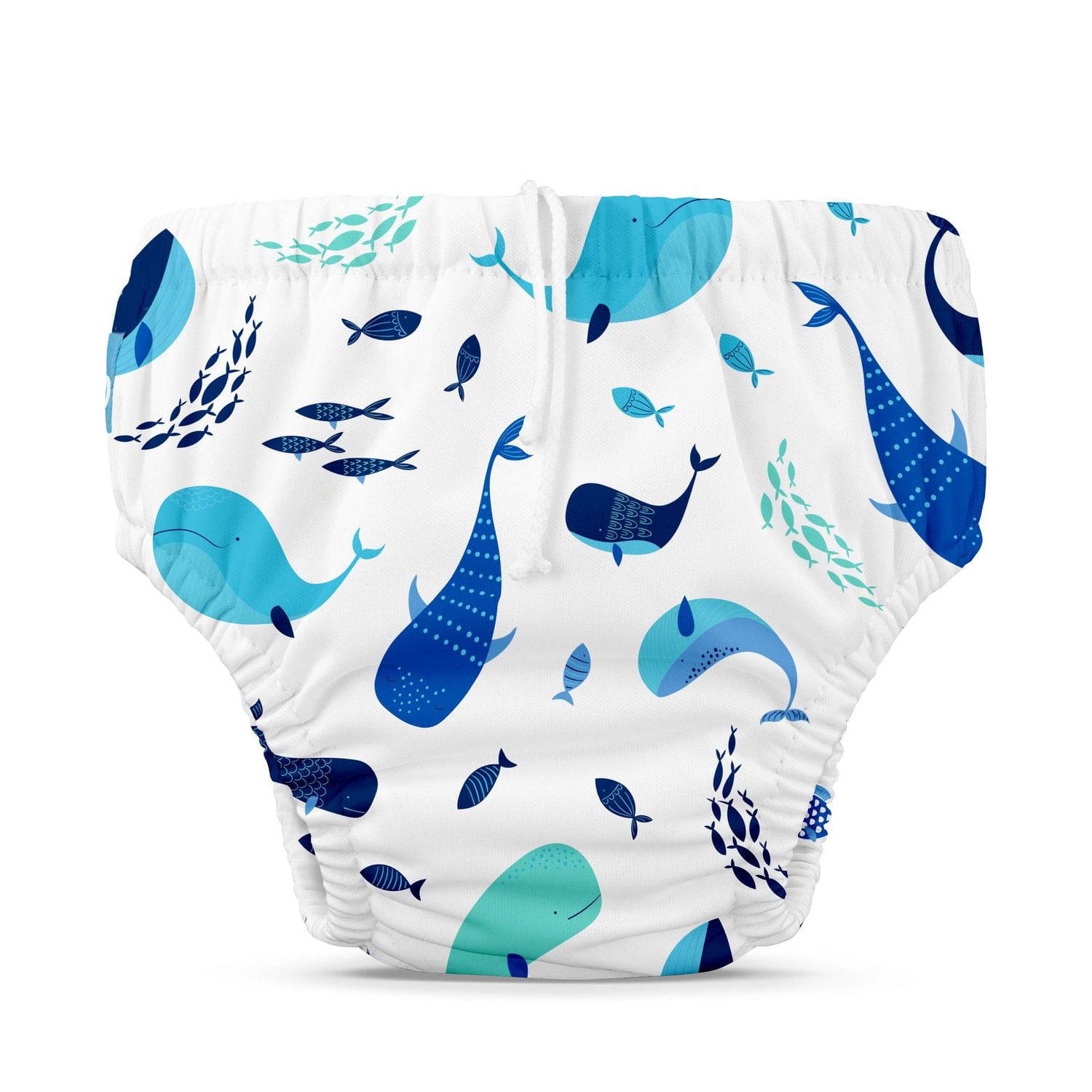 Couche de bain réutilisable avec cordon de serrage La baleine sur blanc Large