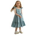 thumbnail image 1 of Robe Fille Petite Fille Été Sans Manches Robe Décontractée Enfants Tout-Petit Boutonnée Mode Robe Soleil à Volants Robe Tout-Petit Bleu 4 Ans-5 Ans, 1 of 5