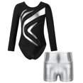 thumbnail image 1 of TiaoBug Girls 2Pcs Rhinestone Tracksuit Long Sleeve Gymnastics Dance Outfit Leotard with Shorts Unitard C07 12, 1 of 7