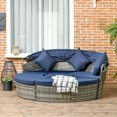 thumbnail image 2 of Outsunny Chaise Longue de Patio avec Canapé-Lit Rond Coussiné 4 Pcs Bleu Foncé, 2 of 10