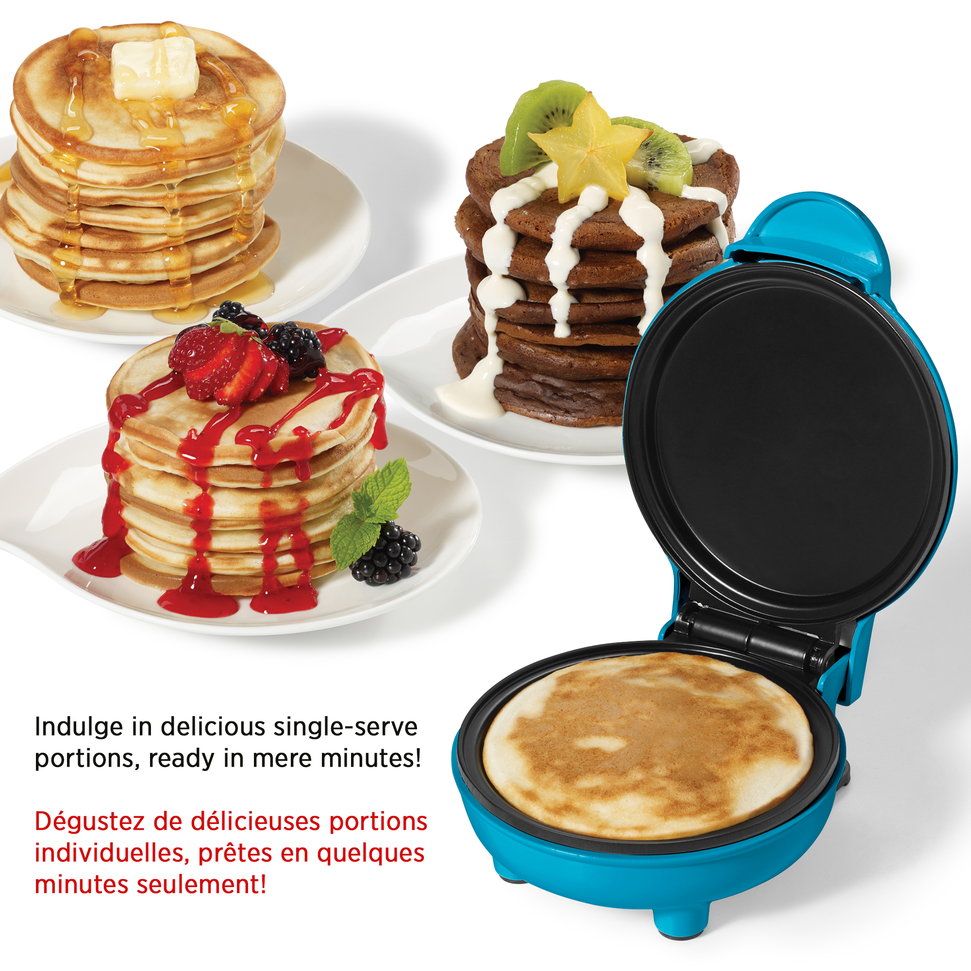 Starfrit Electric Mini Pancake Maker, 4" Non-Stick Cooking Surface, Easy to Use & Clean, Blue, 350 Watts
