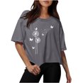 thumbnail image 1 of Blouses for Women Drop Shoulder Round Neck Oversized Crop Tops Workout Tops Tees, 1 of 1