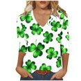 thumbnail image 1 of FAIWAD T-Shirts pour Femmes Grande Taille de la Saint-Patrick Trèfle Col en V Manches 3/4 Chemise Décontractée Ample Mignonne Hauts, 1 of 5