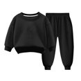 thumbnail image 2 of Pisexur Ensemble 2 Pcs pour Bébé Filles Garçons Automne Hiver Mode Décontractée Polaire Couleur Unie Manches Longues Col Rond Chandails en Molleton et Pantalons Vêtements de Détente Ensemble de Survêtement pour Enfants 3-8 Ans, 2 of 4